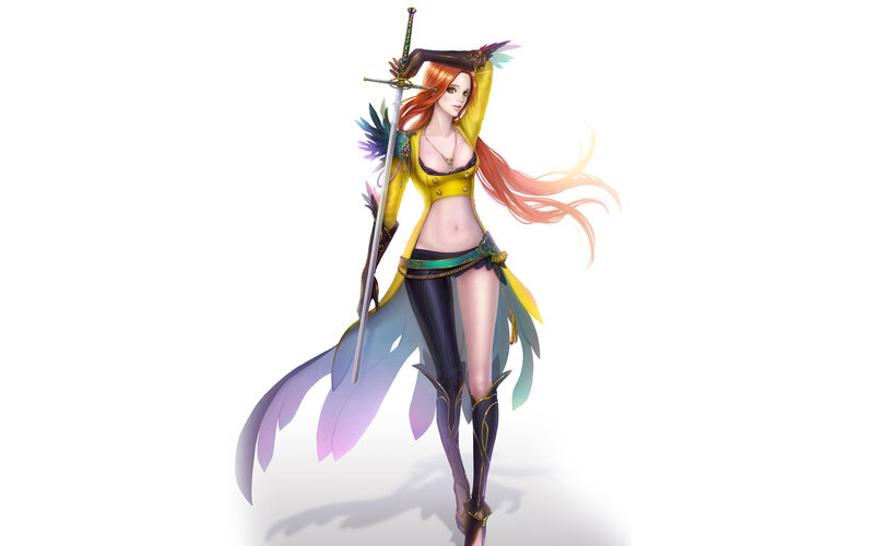 Female Warrior with Sword — Yellow, Confident