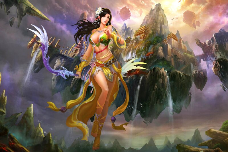 Female Warrior with Sword — Yellow, Dramatic, Sunset