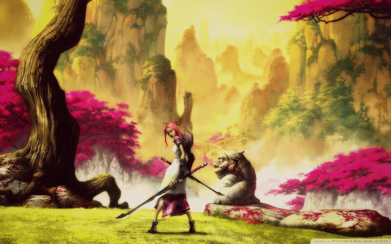 Female Warrior with Sword — Yellow, Serene