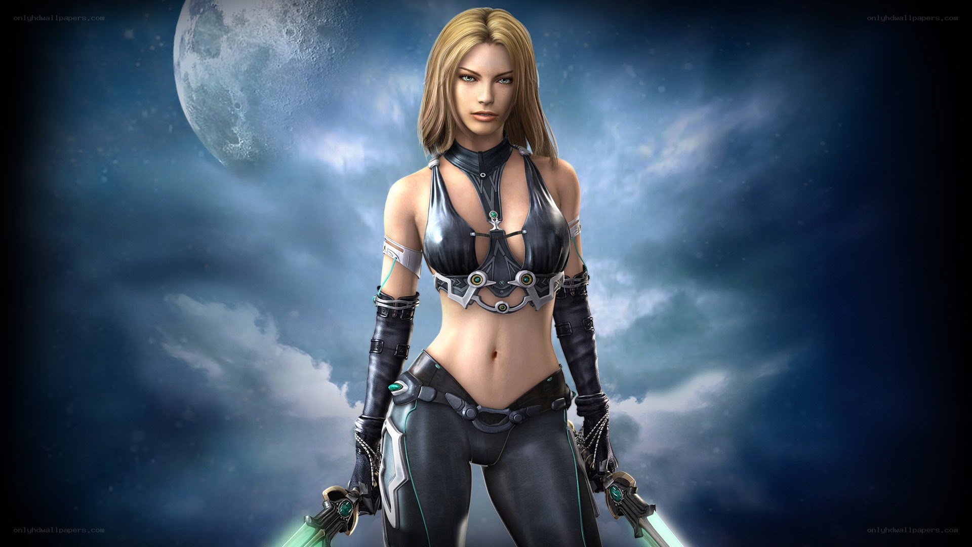 female warrior with swords