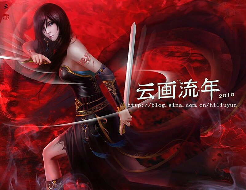 female warrior with swords
