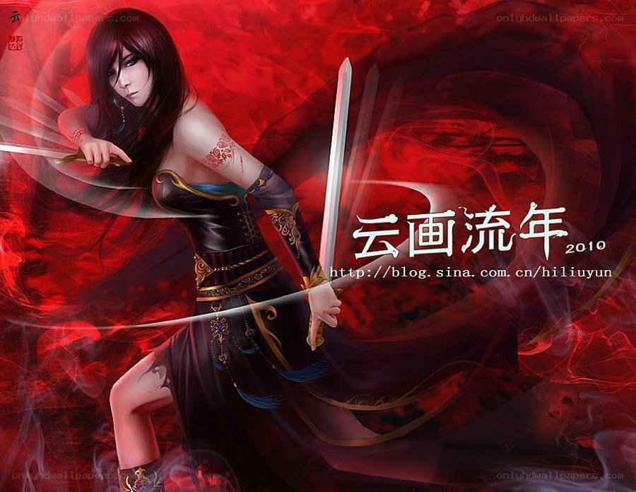 female warrior with swords