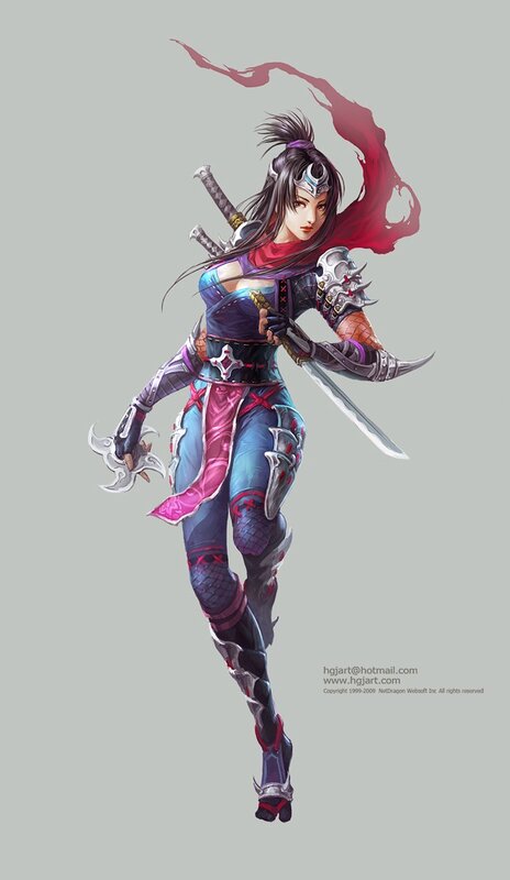 female warrior with swords