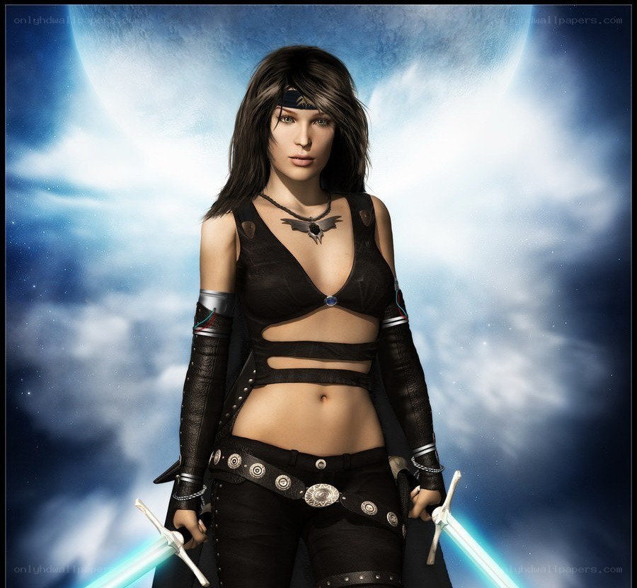 female warrior with swords