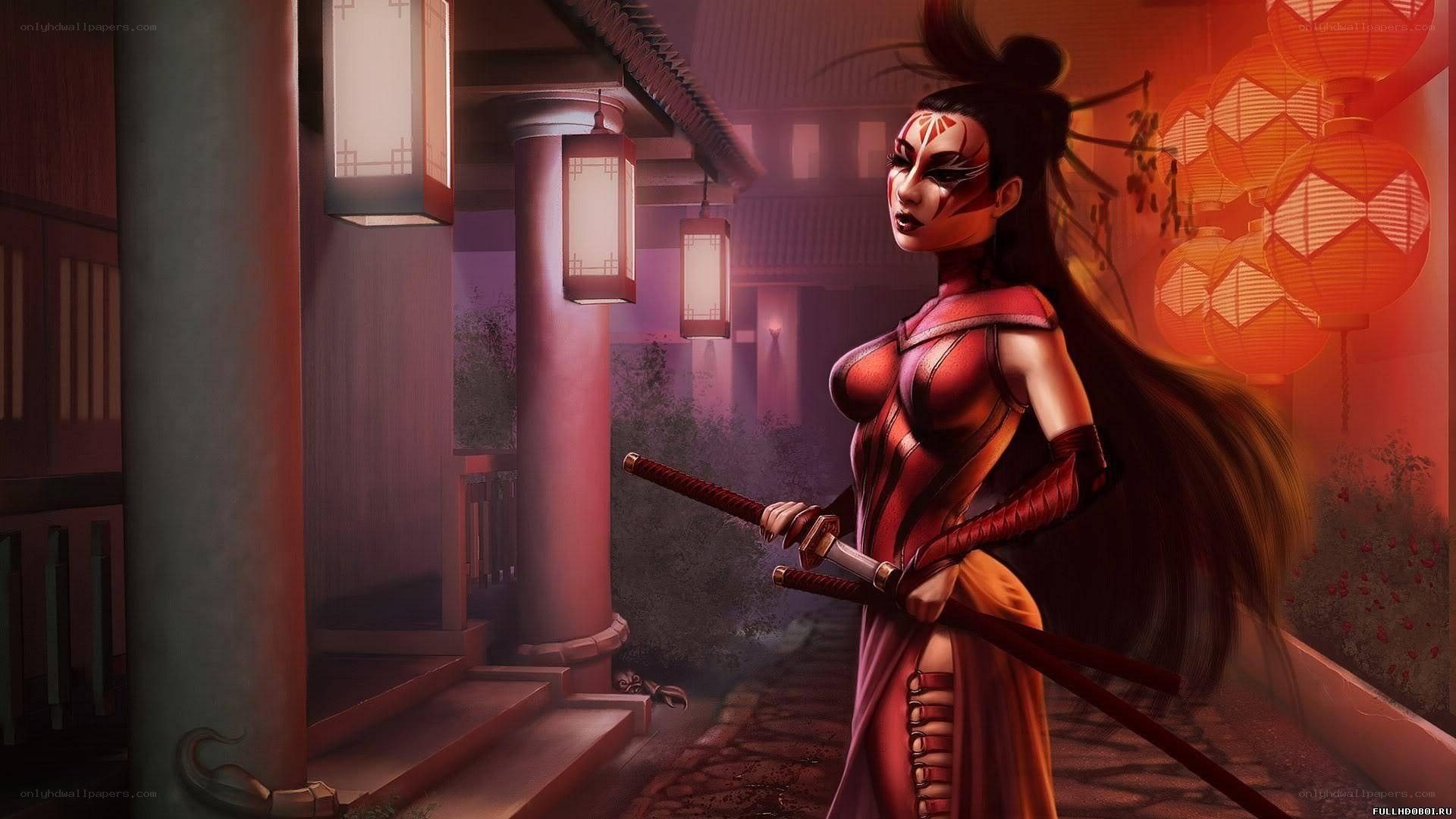 female warrior with swords