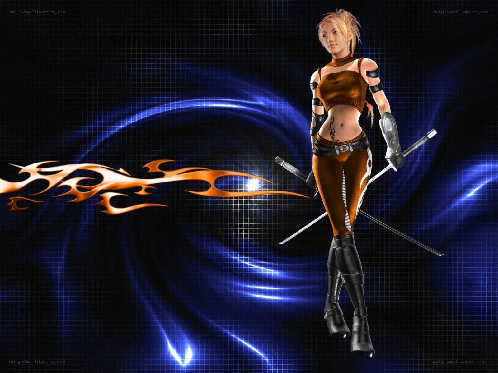 female warrior with swords