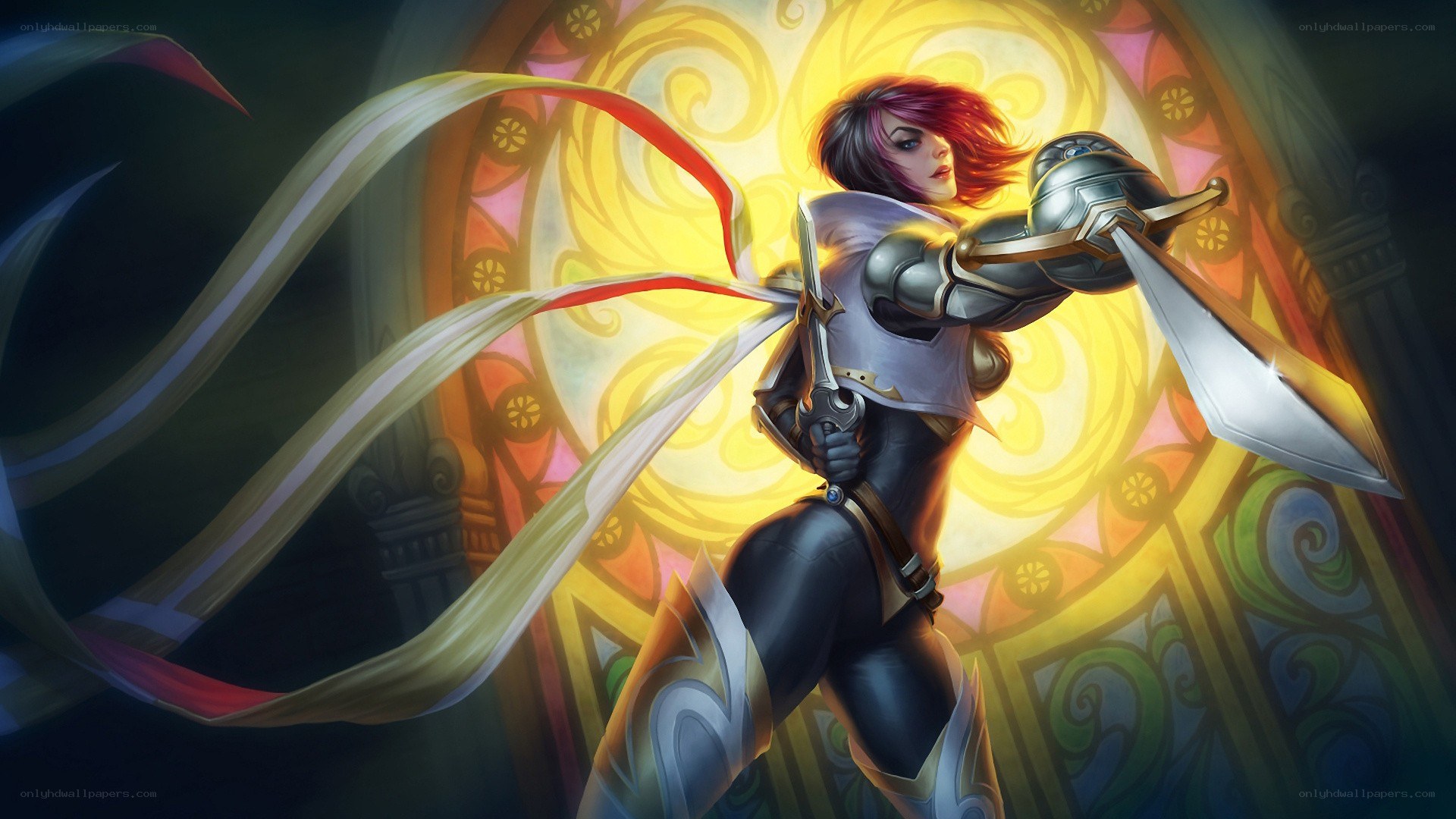 female warrior with swords