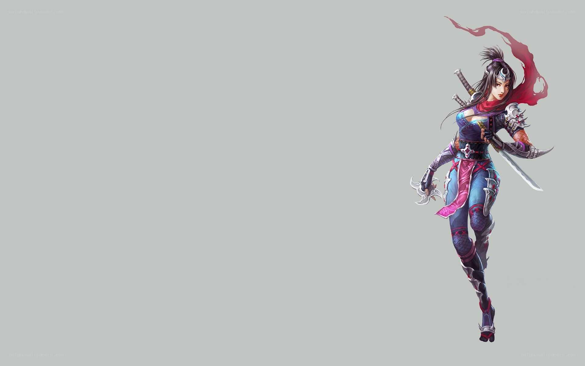 female warrior with swords