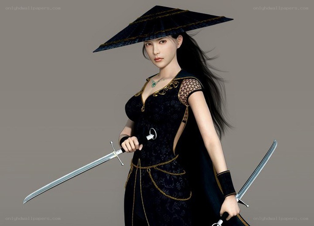 female warrior with swords