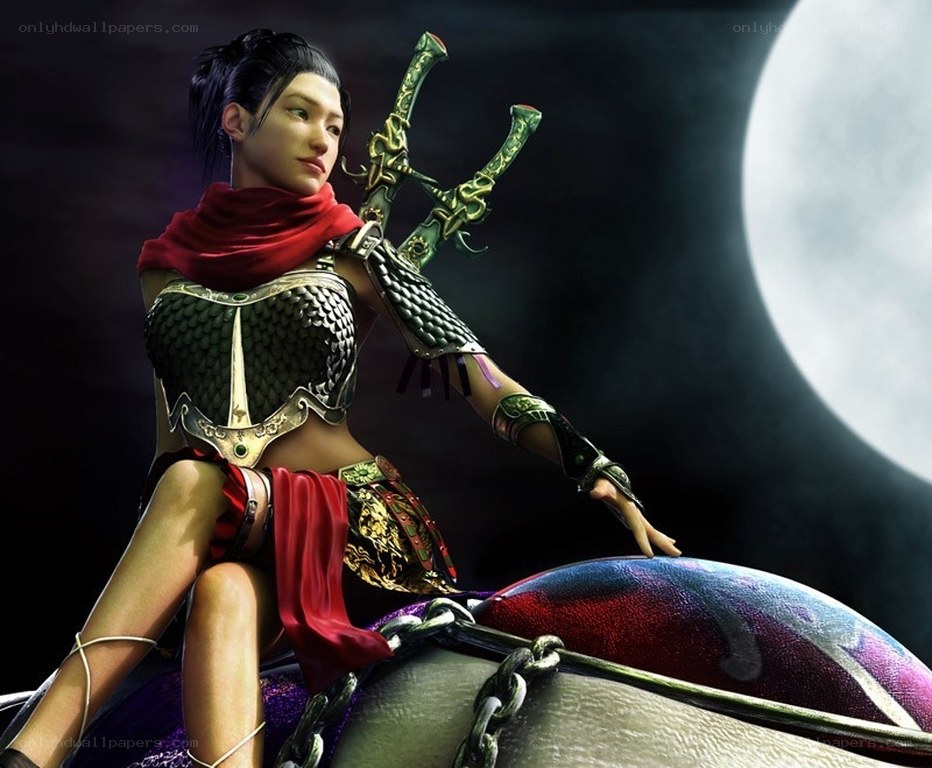 female warrior with swords