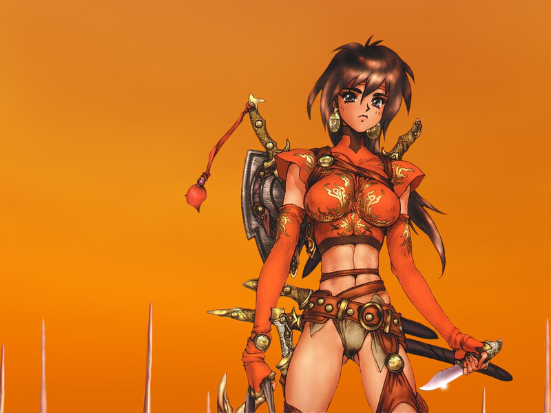 female warrior with swords