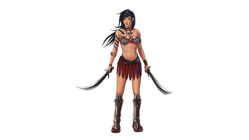 Female Warrior with Swords — Black, Confident