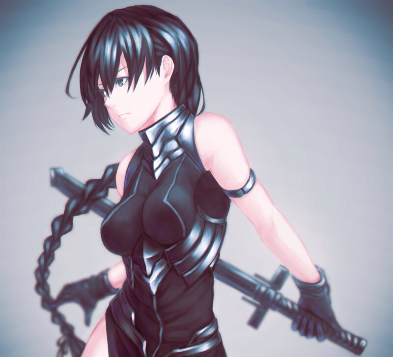 Female Warrior with Swords — Black, Determined