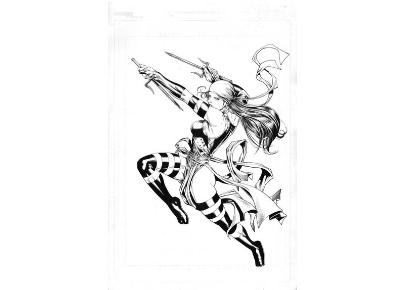 Female Warrior with Swords — Black, Dynamic