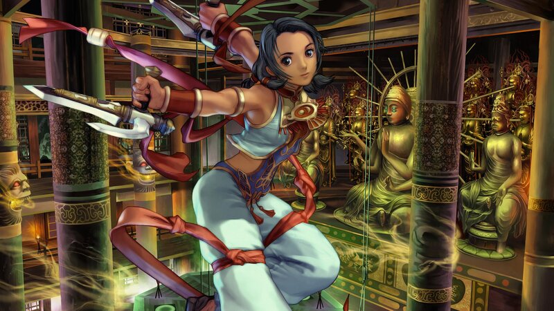 Female Warrior with Swords — Blue, Dramatic, Anime