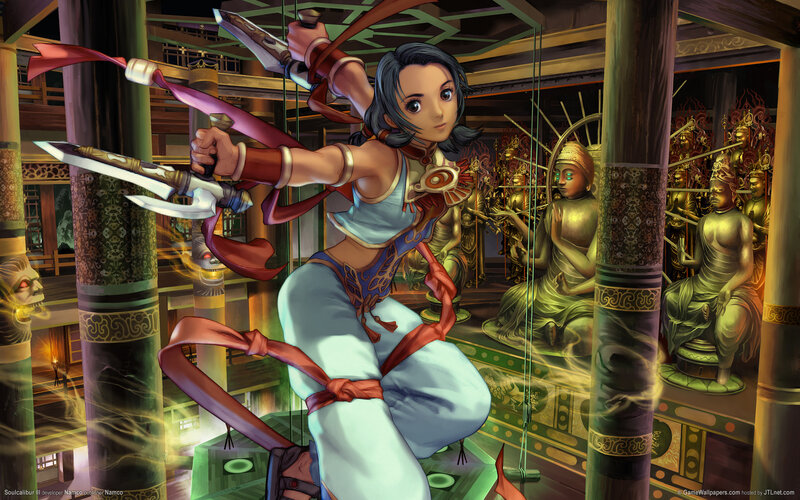 Female Warrior with Swords — Blue, Dramatic, Digital Art, Statues, Temples