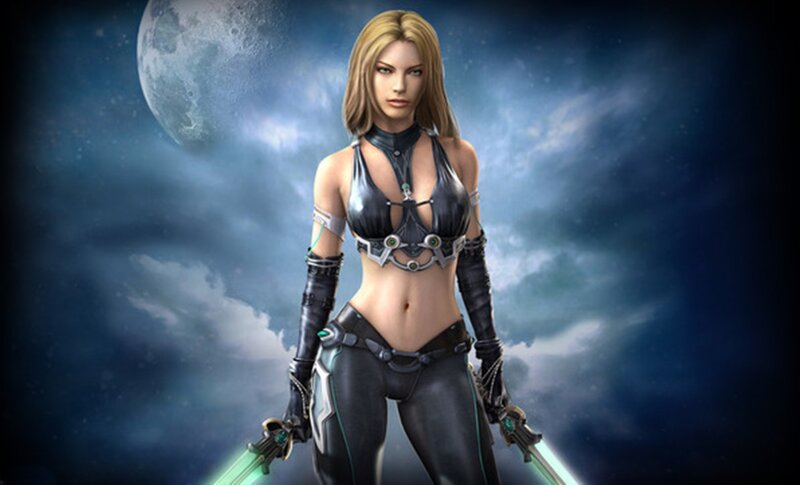 Female Warrior with Swords — Blue, Dramatic, Night, 3d Render