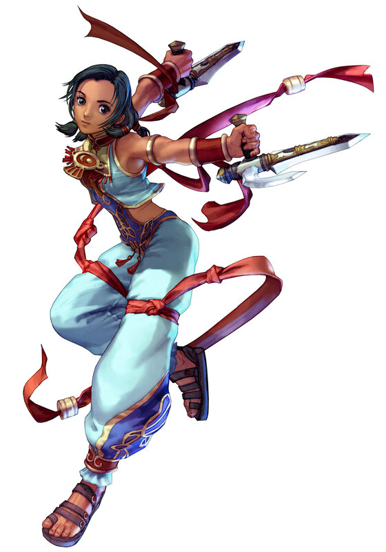 Female Warrior with Swords — Blue, Dynamic, Digital Art