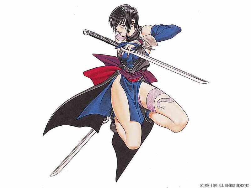 Female Warrior with Swords — Blue, Dynamic