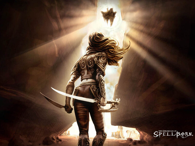 Female Warrior with Swords — Brown, Dramatic
