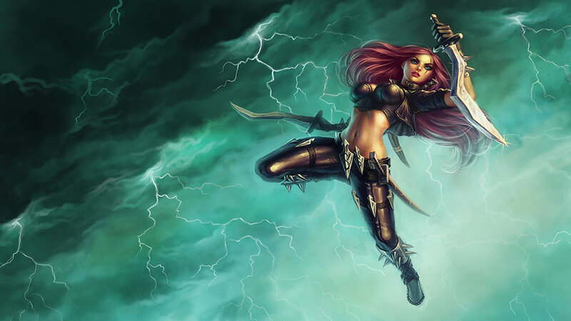 Female Warrior with Swords — Green, Dramatic, Digital Art, Lightning, Storm