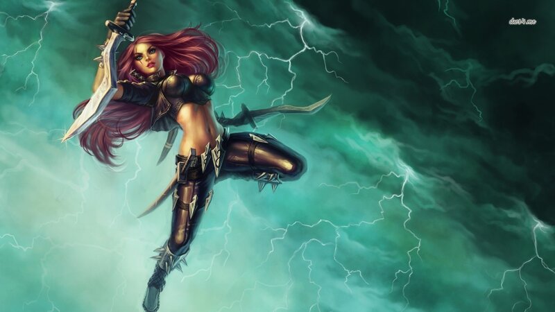Female Warrior with Swords — Green, Dramatic, Digital Art, Lightning