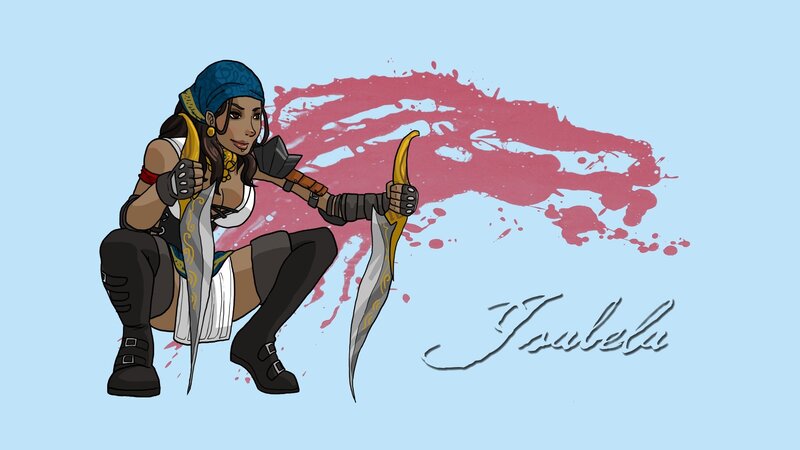 Female Warrior with Swords — Light Blue