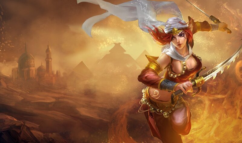 Female Warrior with Swords — Orange, Dramatic, Sunset