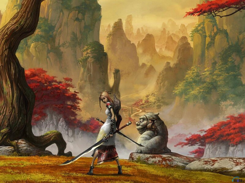 Female Warrior with Swords — Orange, Serene