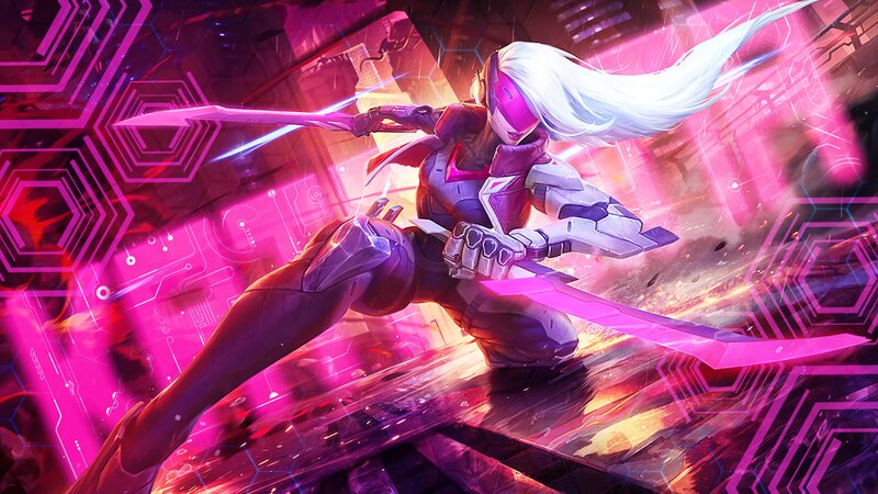 Female Warrior with Swords — Pink, Dramatic, Intense