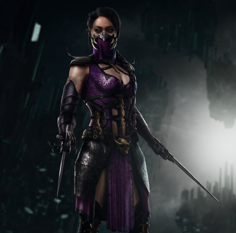 Female Warrior with Swords — Purple, Dark, Dramatic, Night