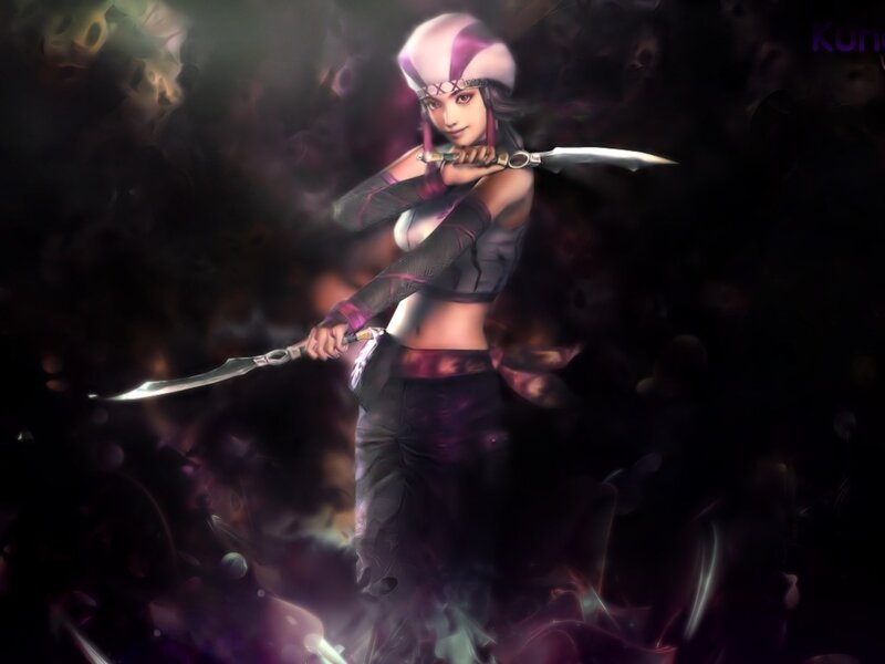 Female Warrior with Swords — Purple, Dramatic, Digital Art