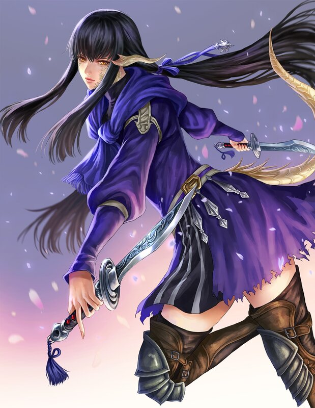Female Warrior with Swords — Purple, Dramatic, Spring