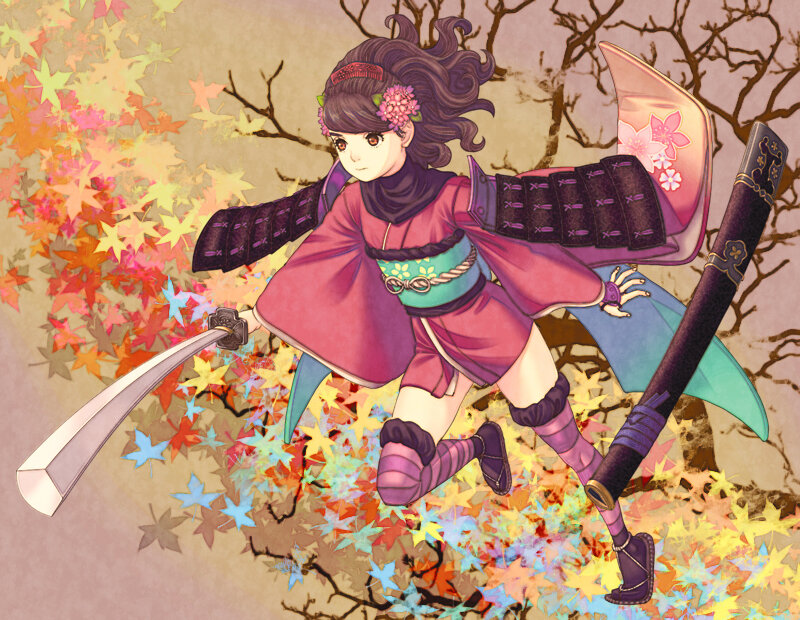 Female Warrior with Swords — Purple