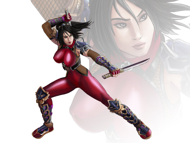 Female Warrior with Swords — Red, Action