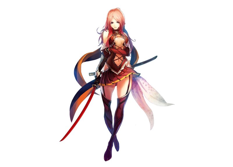 Female Warrior with Swords — Red, Confident