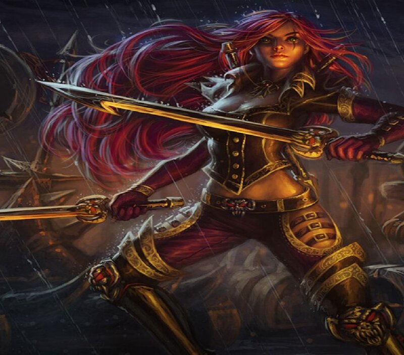 Female Warrior with Swords — Red, Dramatic, Night, Digital Art, Rain