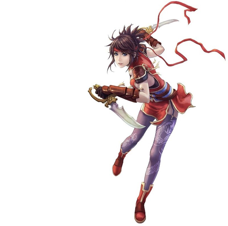 Female Warrior with Swords — Red, Dynamic