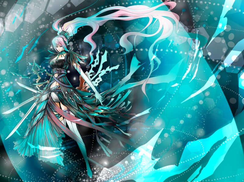 Female Warrior with Swords — Teal
