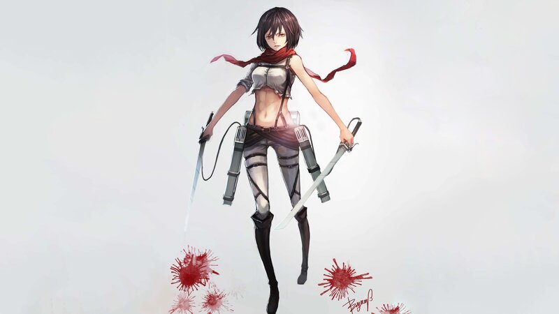 Female Warrior with Swords — White, Dramatic, Digital Art