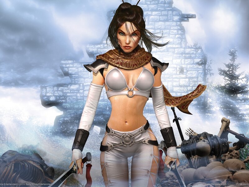 Female Warrior with Swords — White, Dramatic