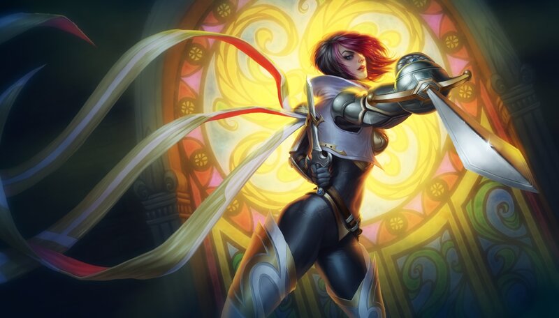 Female Warrior with Swords — Yellow, Dramatic