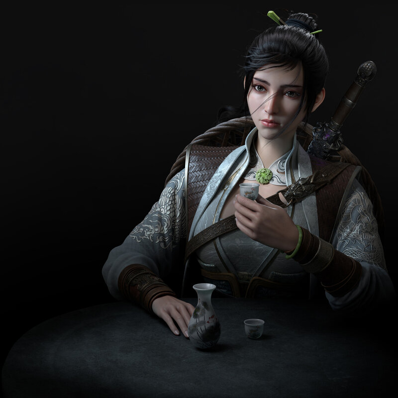 Female Warrior with Tea