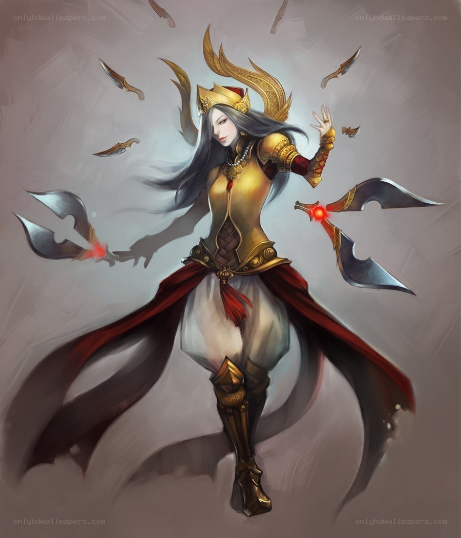 female warrior with throwing knives