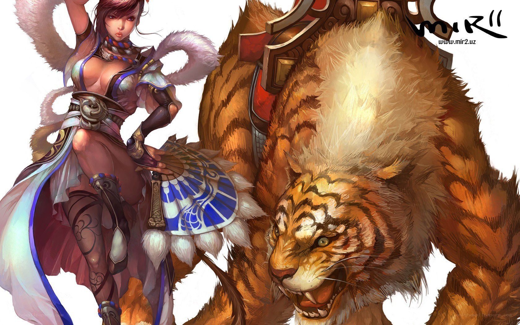 female warrior with tiger companion