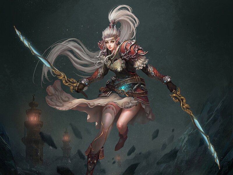 Female Warrior with Twin Swords