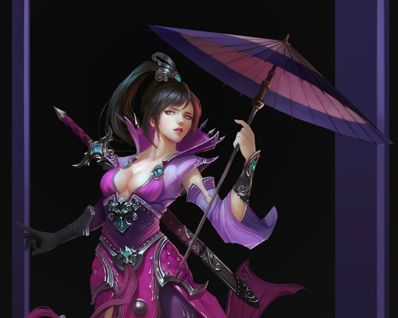 Female Warrior with Umbrella — Purple