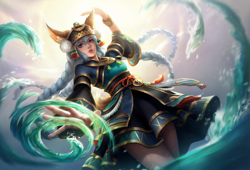 Female Warrior with Water Magic — Blue