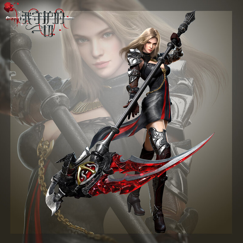 Female Warrior with Weapon — Black, Dramatic, Digital Art, Armor