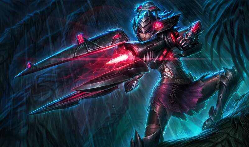 Female Warrior with Weapon — Blue, Dramatic, Night, Digital Art, Rain, Armor